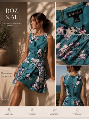 Roz & Ali Teal Floral Fit-and-Flare Mini Dress